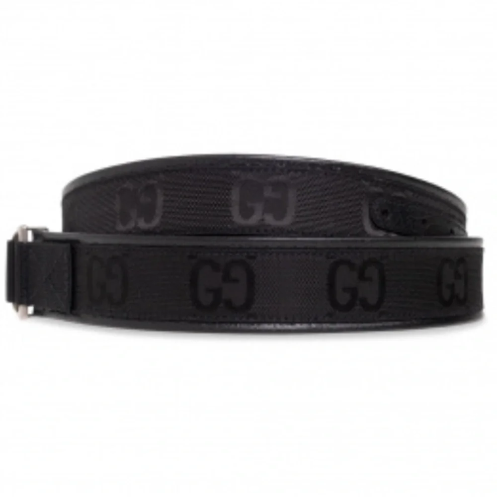 Gucci Men’s Off The Grid Collection Black Leather and Canvas Belt GG Monogram
